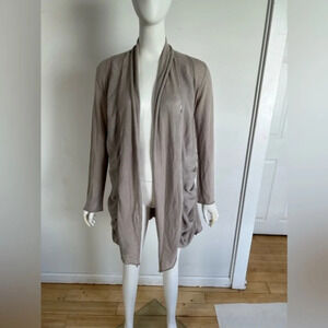 Bibelot Womens Linen Cardigan M Sweater Beige Tan Open Front Long Sleeve